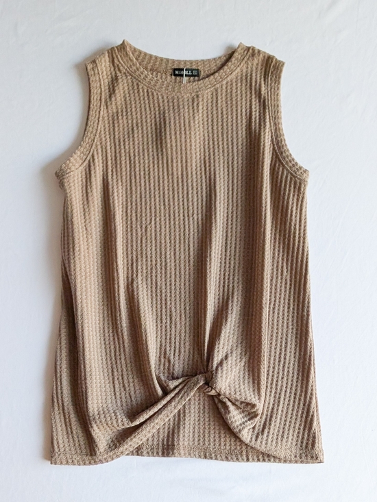 MIHOLL Tops - MIHOLL Women's Brown Solid Waffle Knit Round Neck Sleeveless Tank Top Size Sml